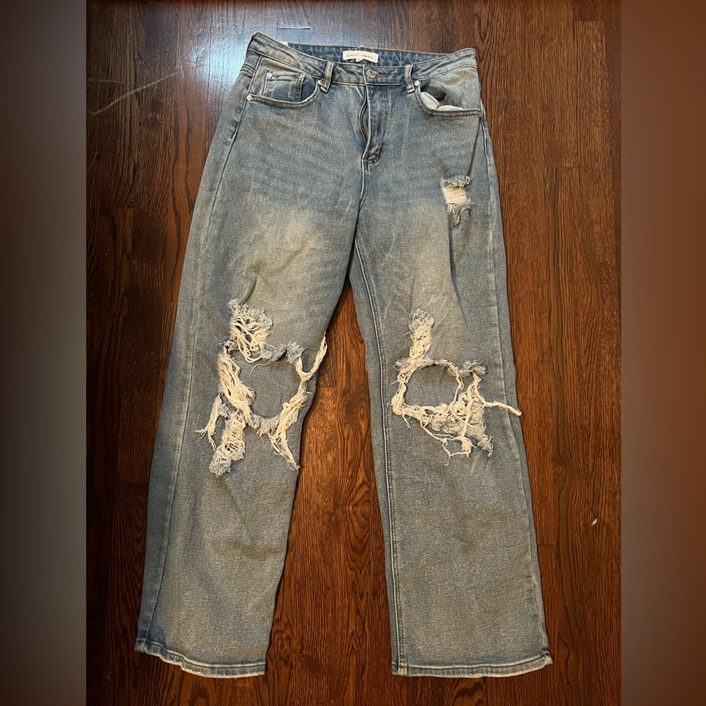 Distressed wide leg jeans
